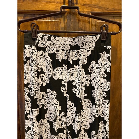 INC Palazzo Wide Legged Cropped Ankle Pants Size XL Black White Paisley Stretchy - Picture 3 of 11